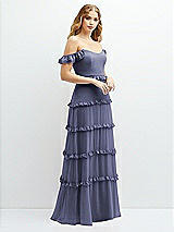 Alt View 2 Thumbnail - French Blue Tiered Chiffon Maxi A-line Dress with Convertible Ruffle Straps