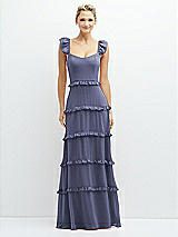 Front View Thumbnail - French Blue Tiered Chiffon Maxi A-line Dress with Convertible Ruffle Straps