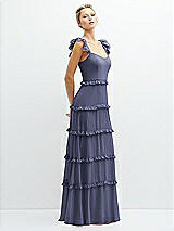 Side View Thumbnail - French Blue Tiered Chiffon Maxi A-line Dress with Convertible Ruffle Straps