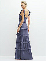 Rear View Thumbnail - French Blue Tiered Chiffon Maxi A-line Dress with Convertible Ruffle Straps