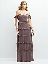 Alt View 1 Thumbnail - French Truffle Tiered Chiffon Maxi A-line Dress with Convertible Ruffle Straps