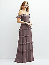 Alt View 2 Thumbnail - French Truffle Tiered Chiffon Maxi A-line Dress with Convertible Ruffle Straps