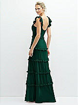 Rear View Thumbnail - Hunter Green Tiered Chiffon Maxi A-line Dress with Convertible Ruffle Straps