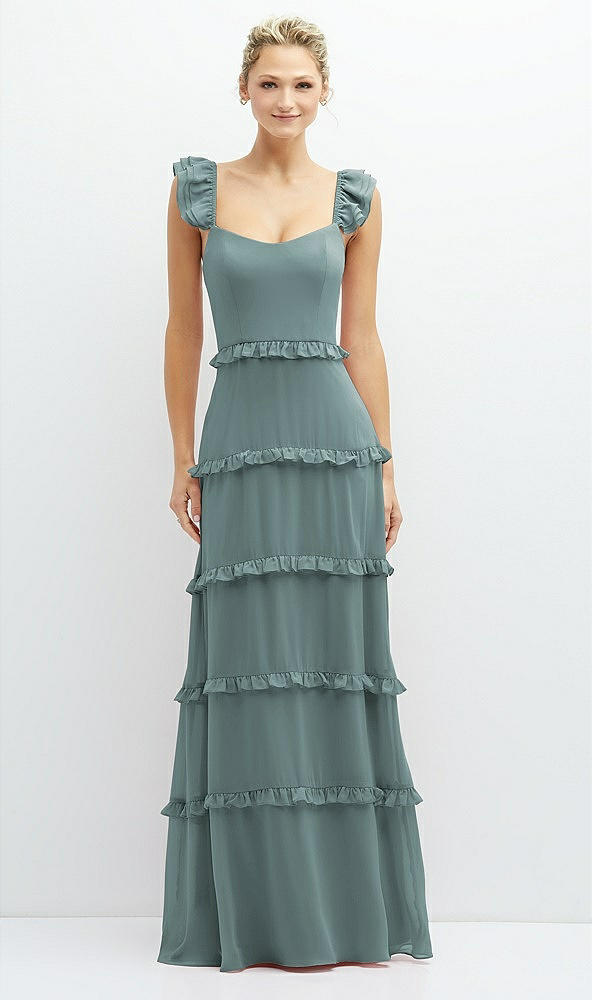 Front View - Icelandic Tiered Chiffon Maxi A-line Dress with Convertible Ruffle Straps