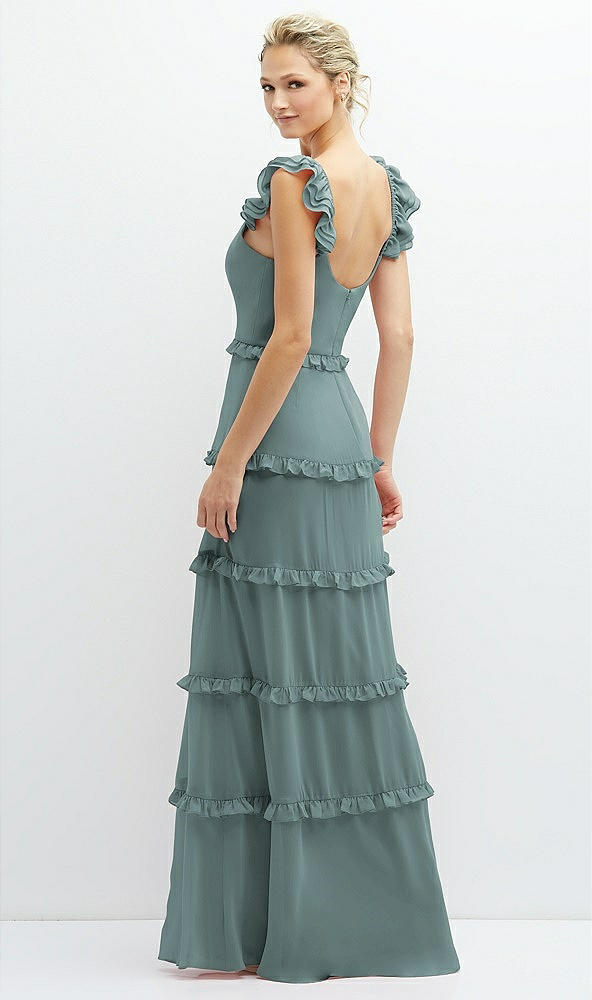 Back View - Icelandic Tiered Chiffon Maxi A-line Dress with Convertible Ruffle Straps