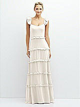 Front View Thumbnail - Ivory Tiered Chiffon Maxi A-line Dress with Convertible Ruffle Straps