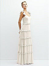 Side View Thumbnail - Ivory Tiered Chiffon Maxi A-line Dress with Convertible Ruffle Straps