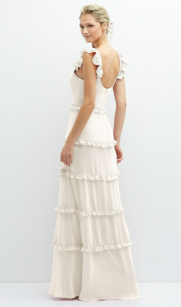 Back View - Ivory Tiered Chiffon Maxi A-line Dress with Convertible Ruffle Straps