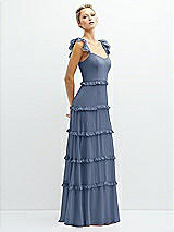 Side View Thumbnail - Larkspur Blue Tiered Chiffon Maxi A-line Dress with Convertible Ruffle Straps