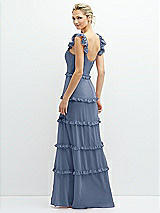 Rear View Thumbnail - Larkspur Blue Tiered Chiffon Maxi A-line Dress with Convertible Ruffle Straps