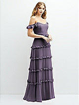 Alt View 2 Thumbnail - Lavender Tiered Chiffon Maxi A-line Dress with Convertible Ruffle Straps