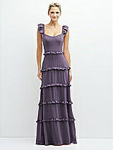 Front View Thumbnail - Lavender Tiered Chiffon Maxi A-line Dress with Convertible Ruffle Straps