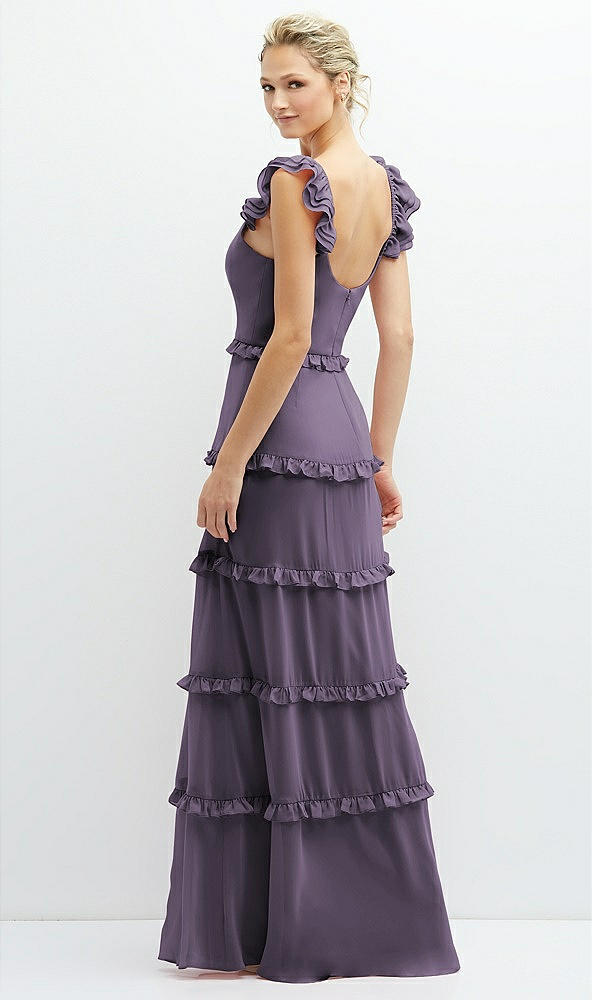 Back View - Lavender Tiered Chiffon Maxi A-line Dress with Convertible Ruffle Straps