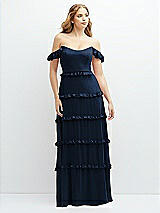 Alt View 1 Thumbnail - Midnight Navy Tiered Chiffon Maxi A-line Dress with Convertible Ruffle Straps