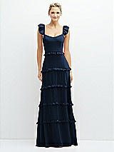 Front View Thumbnail - Midnight Navy Tiered Chiffon Maxi A-line Dress with Convertible Ruffle Straps