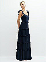 Side View Thumbnail - Midnight Navy Tiered Chiffon Maxi A-line Dress with Convertible Ruffle Straps
