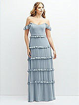 Alt View 1 Thumbnail - Mist Tiered Chiffon Maxi A-line Dress with Convertible Ruffle Straps