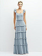 Front View Thumbnail - Mist Tiered Chiffon Maxi A-line Dress with Convertible Ruffle Straps