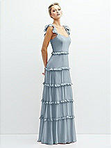 Side View Thumbnail - Mist Tiered Chiffon Maxi A-line Dress with Convertible Ruffle Straps