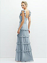 Rear View Thumbnail - Mist Tiered Chiffon Maxi A-line Dress with Convertible Ruffle Straps