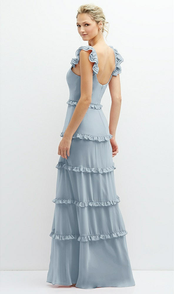 Back View - Mist Tiered Chiffon Maxi A-line Dress with Convertible Ruffle Straps