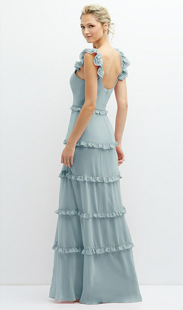Back View - Morning Sky Tiered Chiffon Maxi A-line Dress with Convertible Ruffle Straps
