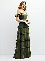 Alt View 2 Thumbnail - Olive Green Tiered Chiffon Maxi A-line Dress with Convertible Ruffle Straps