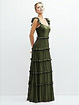 Side View Thumbnail - Olive Green Tiered Chiffon Maxi A-line Dress with Convertible Ruffle Straps