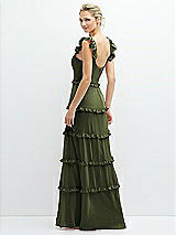 Rear View Thumbnail - Olive Green Tiered Chiffon Maxi A-line Dress with Convertible Ruffle Straps