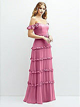 Alt View 2 Thumbnail - Orchid Pink Tiered Chiffon Maxi A-line Dress with Convertible Ruffle Straps