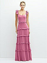 Front View Thumbnail - Orchid Pink Tiered Chiffon Maxi A-line Dress with Convertible Ruffle Straps