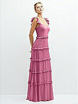Side View Thumbnail - Orchid Pink Tiered Chiffon Maxi A-line Dress with Convertible Ruffle Straps