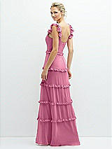 Rear View Thumbnail - Orchid Pink Tiered Chiffon Maxi A-line Dress with Convertible Ruffle Straps