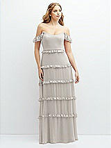 Alt View 1 Thumbnail - Oyster Tiered Chiffon Maxi A-line Dress with Convertible Ruffle Straps