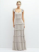 Front View Thumbnail - Oyster Tiered Chiffon Maxi A-line Dress with Convertible Ruffle Straps