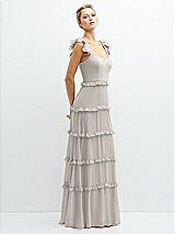 Side View Thumbnail - Oyster Tiered Chiffon Maxi A-line Dress with Convertible Ruffle Straps