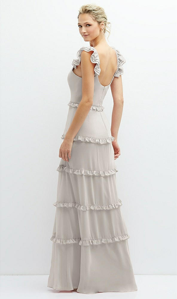 Back View - Oyster Tiered Chiffon Maxi A-line Dress with Convertible Ruffle Straps