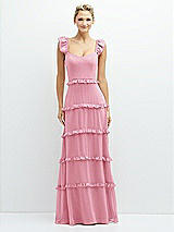 Front View Thumbnail - Peony Pink Tiered Chiffon Maxi A-line Dress with Convertible Ruffle Straps