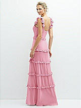 Rear View Thumbnail - Peony Pink Tiered Chiffon Maxi A-line Dress with Convertible Ruffle Straps