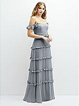 Alt View 2 Thumbnail - Platinum Tiered Chiffon Maxi A-line Dress with Convertible Ruffle Straps