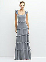 Front View Thumbnail - Platinum Tiered Chiffon Maxi A-line Dress with Convertible Ruffle Straps