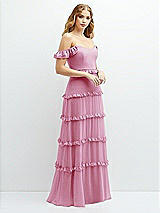 Alt View 2 Thumbnail - Powder Pink Tiered Chiffon Maxi A-line Dress with Convertible Ruffle Straps
