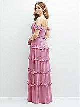 Alt View 3 Thumbnail - Powder Pink Tiered Chiffon Maxi A-line Dress with Convertible Ruffle Straps