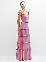 Side View Thumbnail - Powder Pink Tiered Chiffon Maxi A-line Dress with Convertible Ruffle Straps