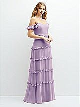 Alt View 2 Thumbnail - Pale Purple Tiered Chiffon Maxi A-line Dress with Convertible Ruffle Straps
