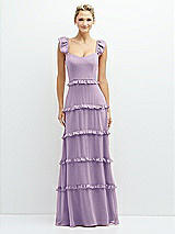 Front View Thumbnail - Pale Purple Tiered Chiffon Maxi A-line Dress with Convertible Ruffle Straps