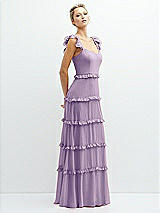 Side View Thumbnail - Pale Purple Tiered Chiffon Maxi A-line Dress with Convertible Ruffle Straps