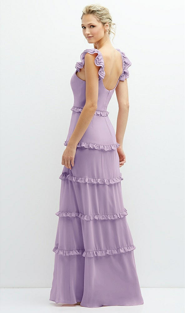 Back View - Pale Purple Tiered Chiffon Maxi A-line Dress with Convertible Ruffle Straps