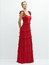 Side View Thumbnail - Parisian Red Tiered Chiffon Maxi A-line Dress with Convertible Ruffle Straps