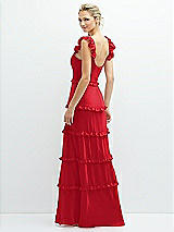 Rear View Thumbnail - Parisian Red Tiered Chiffon Maxi A-line Dress with Convertible Ruffle Straps